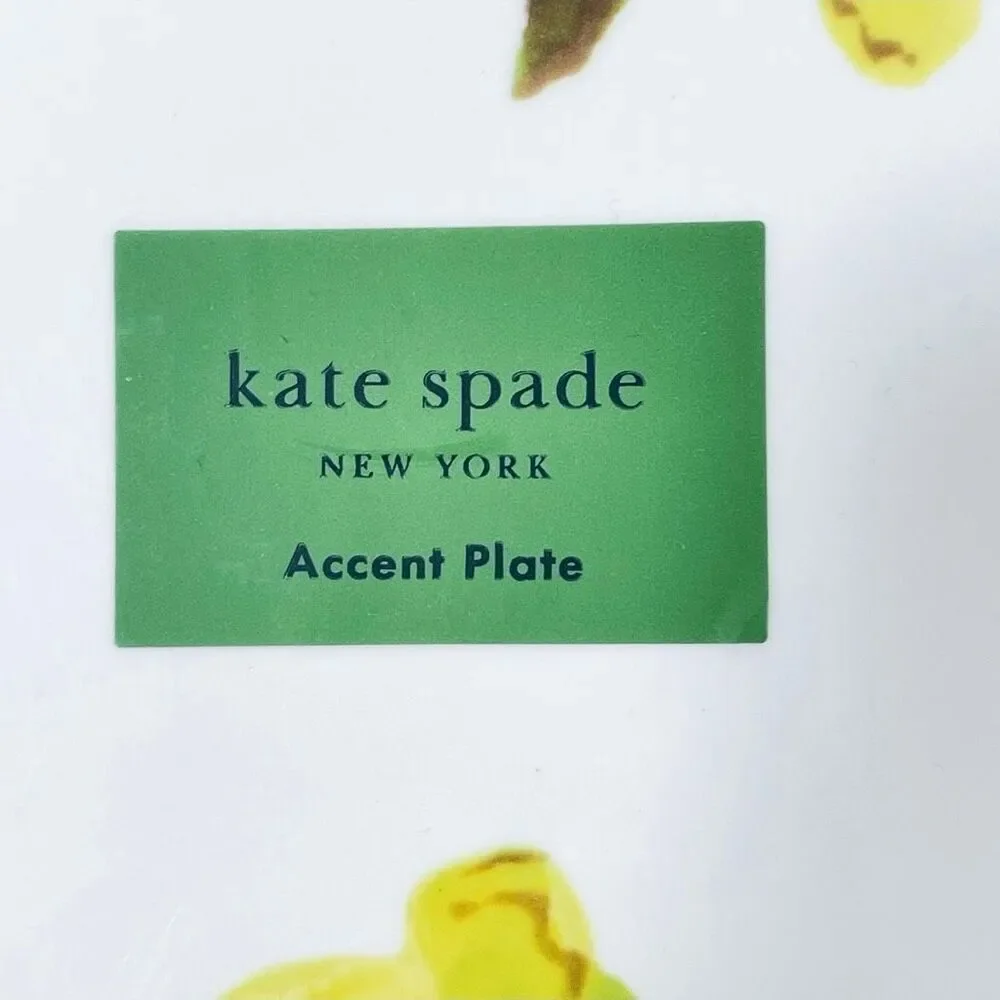 NWT Gorgeous Kate Spade New York Set of 2 White Melamine Lemons 9” Accent plates